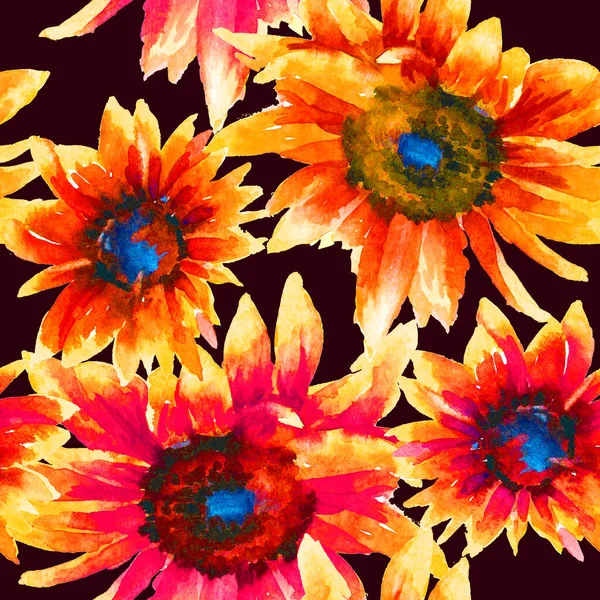 Słoneczniki Ręcznie Farba Akwarela Bezszwowy Wzór Wzór Kwiatowy Abstrakcyjny Szablon — Zdjęcie stockowe