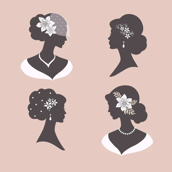 Set Silhouetts Women Wedding Hairstyle Vector Illustration Greeting Card Invitation — Archivo Imágenes Vectoriales
