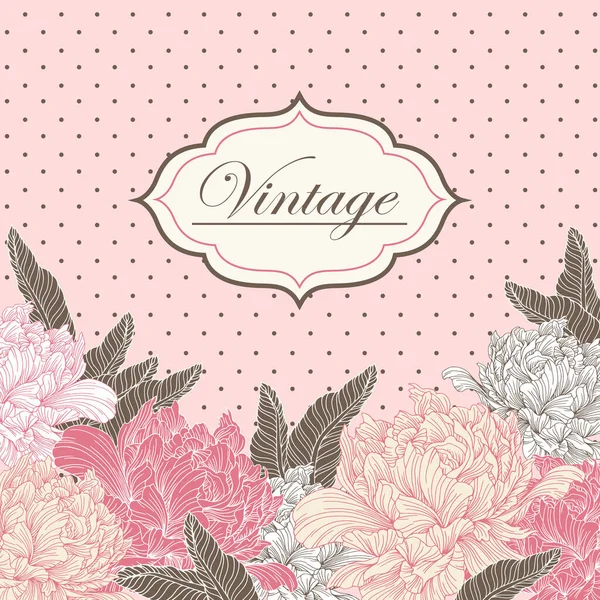 Vintage Kaart Uitnodiging Met Abstracte Pioenen Bloemen Achtergrond Sjabloon Voor — Stockvector