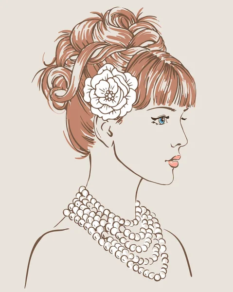 Young Women Necklace Profile Hand Drawn Scetch Fashion Vector Illustration — Stock Vector