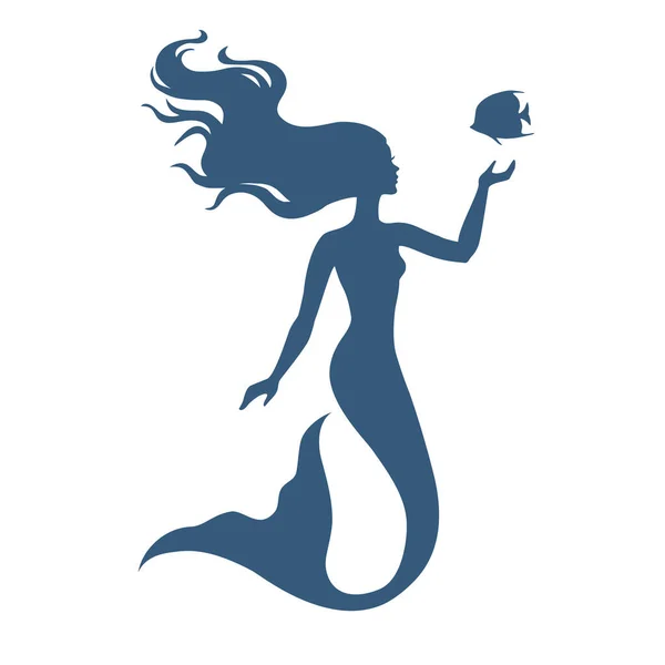 Meerjungfrau Silhouette Handgezeichnete Vektor Illustration Isoliert Auf Weiß Logo Shirt — Stockvektor