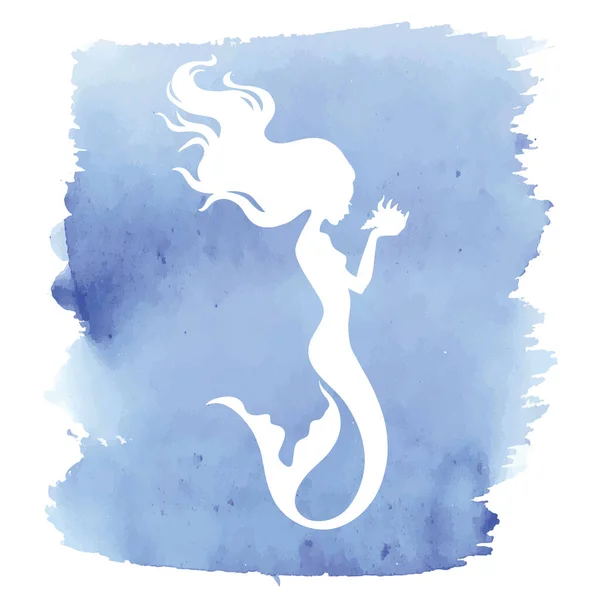 Silhouette Sirena Illustrazione Vettoriale Disegnata Mano Isolata Punto Acquerello Blu — Vettoriale Stock