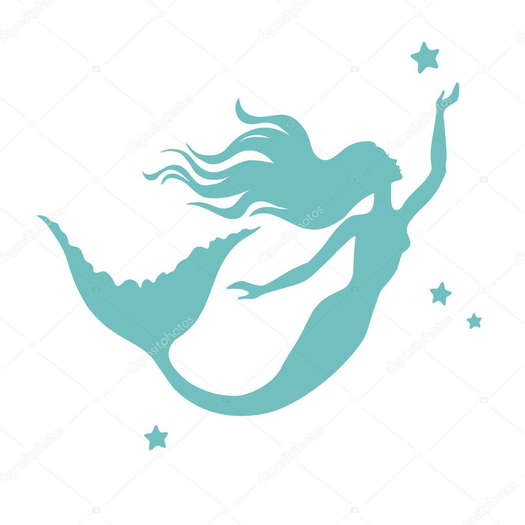 Mermaid  silhouette vector  illustration isolated on white background, template for logo, t-shirt design.