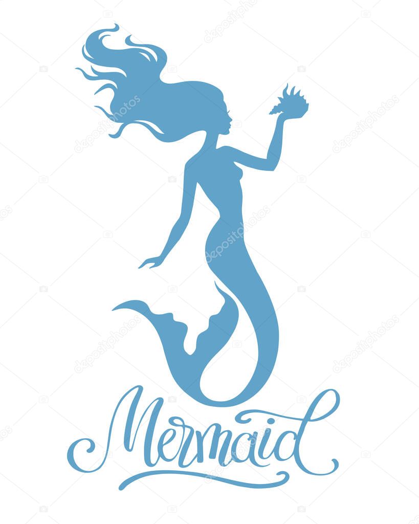 Mermaid  silhouette vector  illustration isolated on white background, template for logo, t-shirt design.