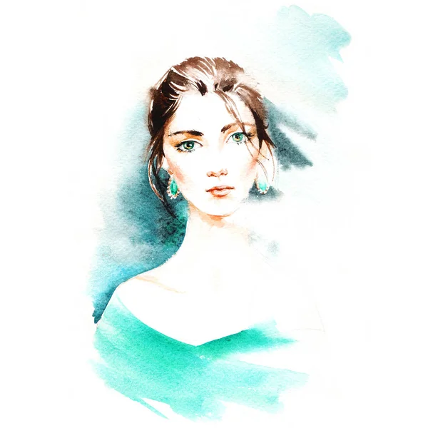 Gyönyörű Fiatal Nők Kézi Festék Akvarell Divat Illusztráció — Stock Fotó