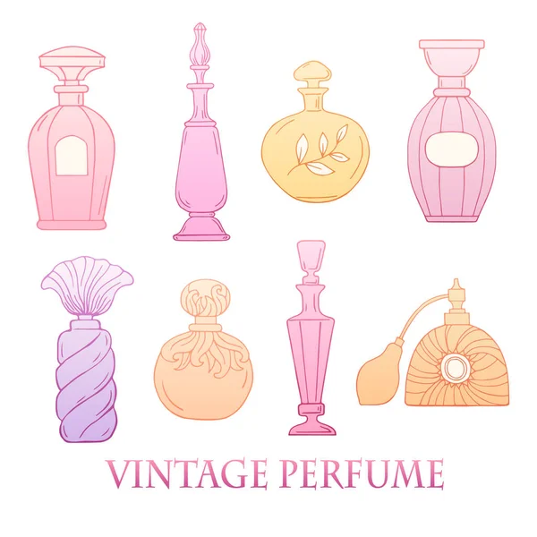 Conjunto Botellas Vintage Perfume Ilustración Vectorial Dibujado Mano — Archivo Imágenes Vectoriales