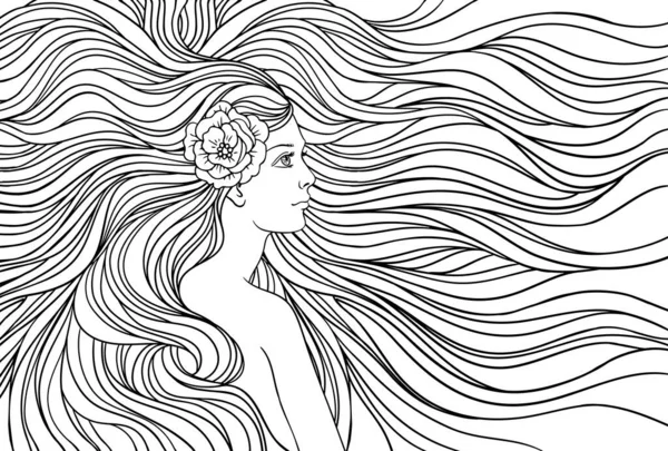 Menina Com Cabelo Streaming Desenho Mão Ilustração Linho Vetorial Para —  Vetores de Stock