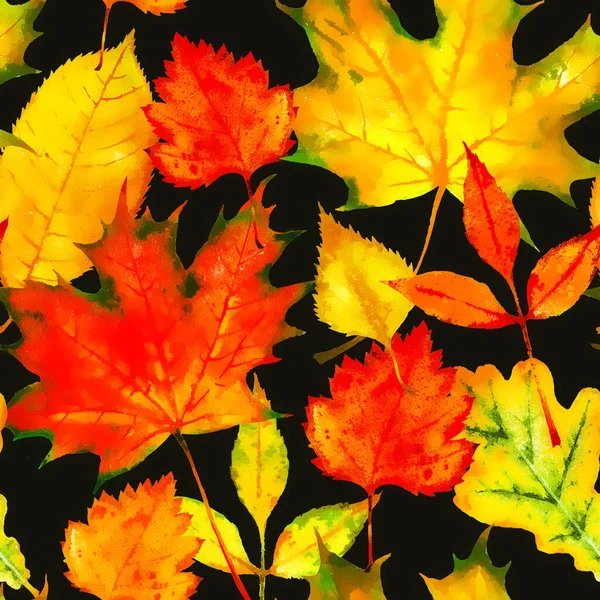 Nahtloses Muster Mit Handgemalten Aquarellen Roter Und Gelber Herbstblätter Eiche — Stockfoto