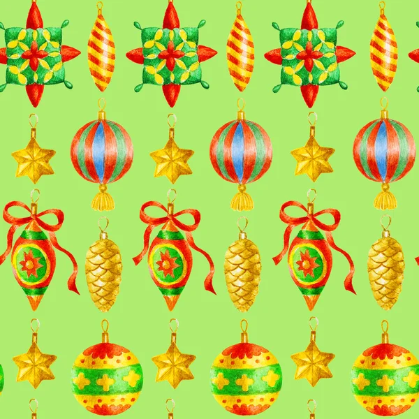 Pintar Mano Acuarela Patrón Sin Costuras Con Decoraciones Navidad — Foto de Stock