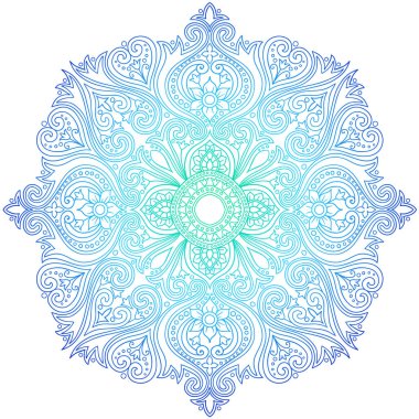 Yuvarlak çiçekli süs deseni. Klasik dekoratif halk sanatı öğesi. El çizimi mandala arkaplanı.