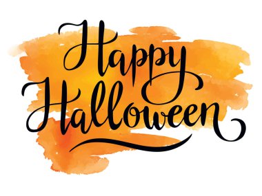 Mutlu Cadılar Bayramı, suluboya lekeli arka plan el yazısı vektör harfleri, Cadılar Bayramı tebrik kartı, davetiye, pankart.