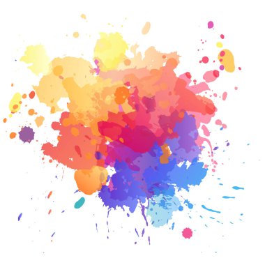 Suluboya gökkuşağı lekesi, beyaz arkaplanda izole edilmiş vektör sanatsal illüstrasyon, tasarım için renkli çokrenkli element.