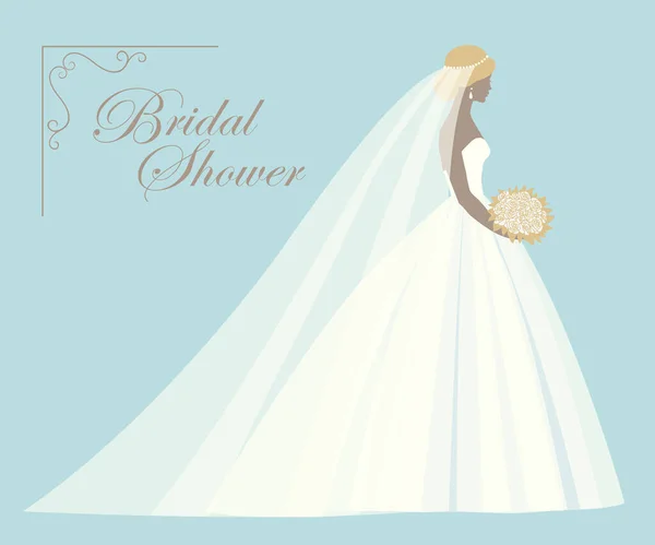 Bella Sposa Che Tiene Bouquet Rose Illustrazione Vettoriale Biglietto Auguri — Vettoriale Stock