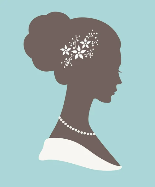 Silhouet Van Een Vrouw Bruiloft Kapsel Vector Illustratie Voor Wenskaart — Stockvector