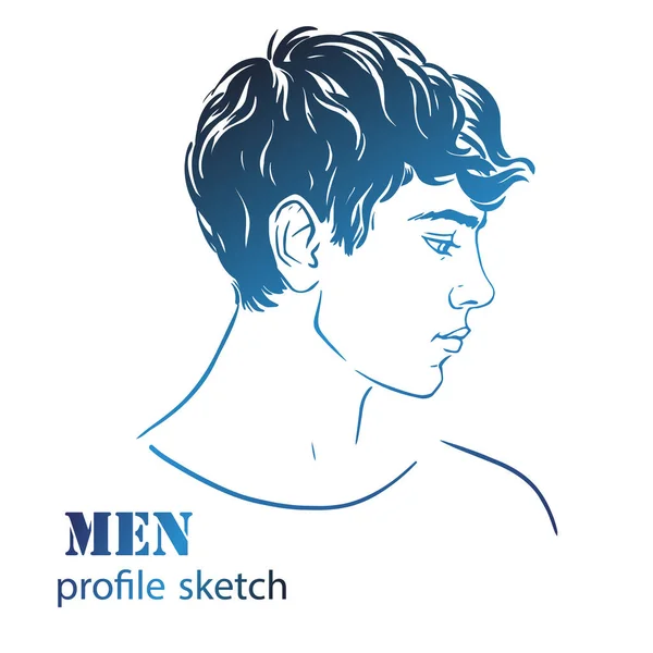 Profil Des Jungen Mannes Mit Kurzen Lockigen Haaren Handgezeichnete Umrisse — Stockvektor
