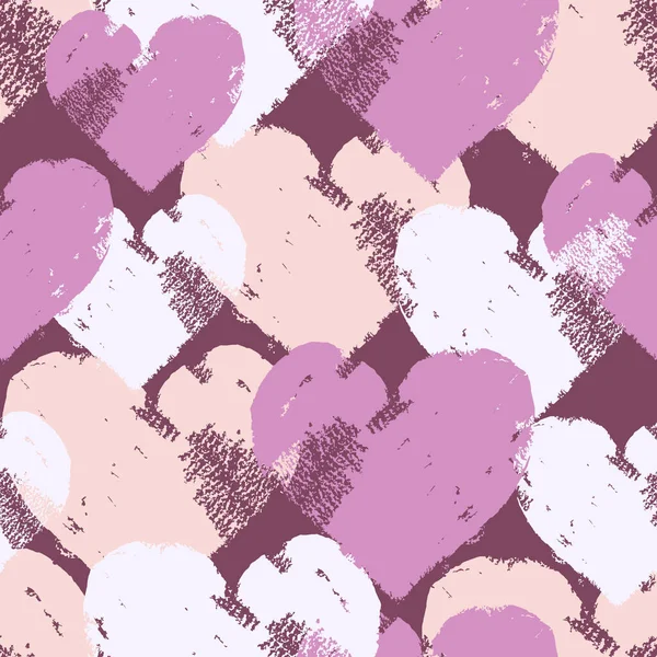 Hand Paint Doodle Seamless Pattern Hearts — Stock Vector