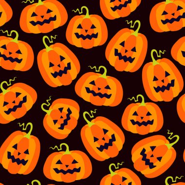 Çizgi film balkabakları kusursuz desen. Cadılar Bayramı vektör illüstrasyonu.