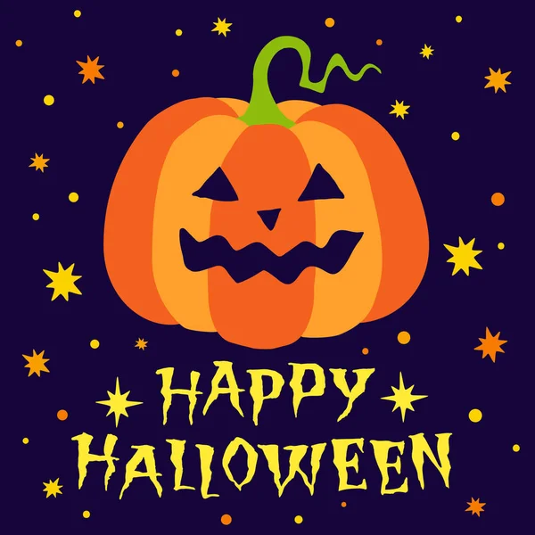 Feliz Halloween Tarjeta Dibujada Mano Con Calabaza Banner Texto Fondo — Vector de stock