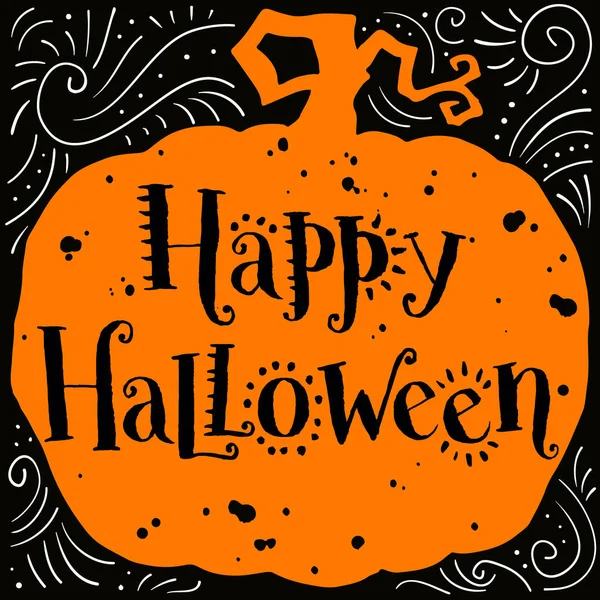 Feliz Halloween Letras Dibujadas Mano Silueta Una Calabaza Banner Texto — Vector de stock