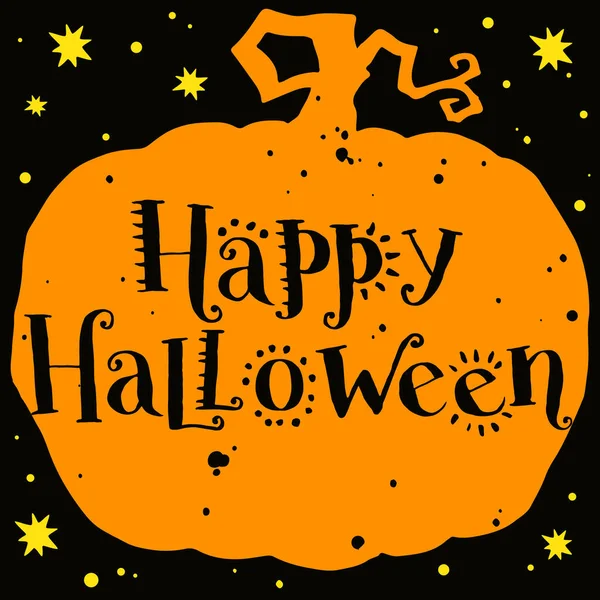 Feliz Halloween Letras Dibujadas Mano Silueta Una Calabaza Banner Texto — Archivo Imágenes Vectoriales