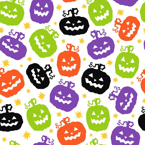 Calabazas Dibujos Animados Patrón Sin Costura Halloween Vector Ilustración — Vector de stock