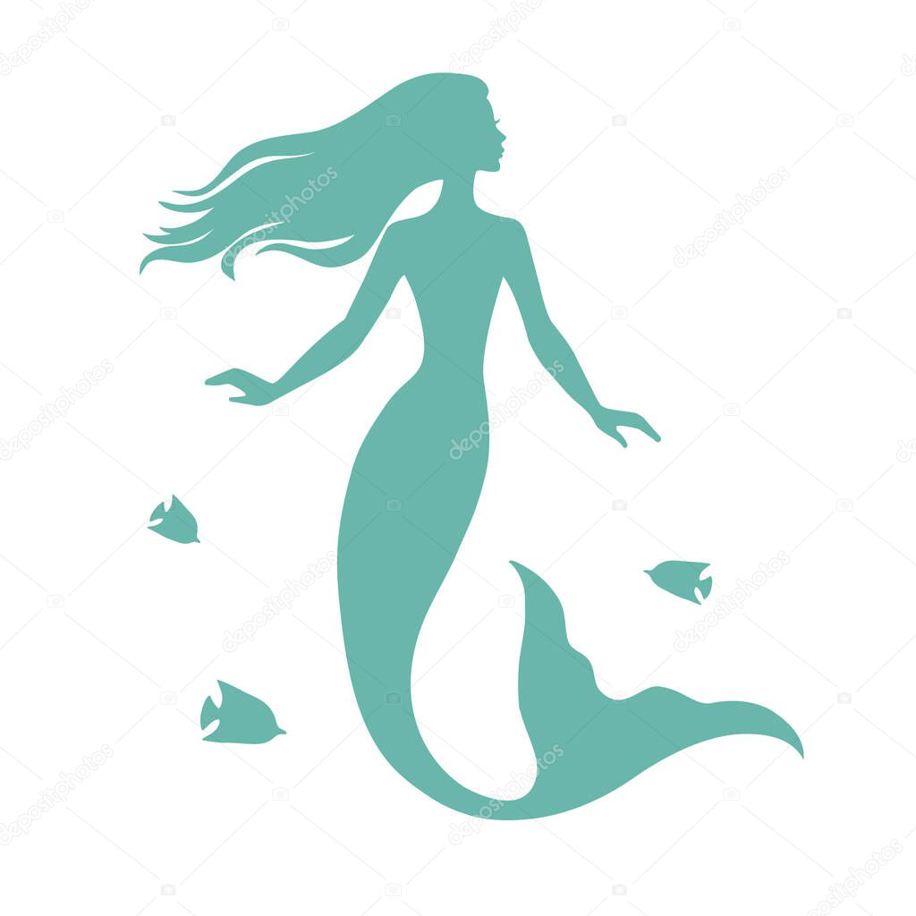 Mermaid  silhouette vector  illustration isolated on white background, logo, t-shirt design.