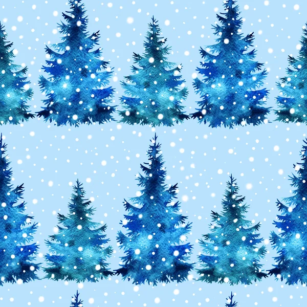 Albero Natale Pittura Mano Acquerello Silhouette Modello Senza Cuciture Vacanza — Foto Stock