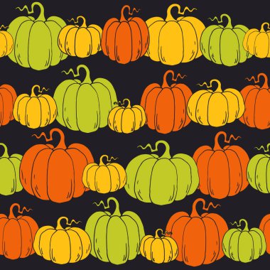 Çizgi film balkabakları kusursuz desen. Cadılar Bayramı vektör illüstrasyonu.