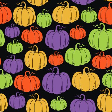 Çizgi film balkabakları kusursuz desen. Cadılar Bayramı vektör illüstrasyonu.