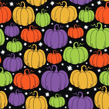 Çizgi film balkabakları kusursuz desen. Cadılar Bayramı vektör illüstrasyonu.