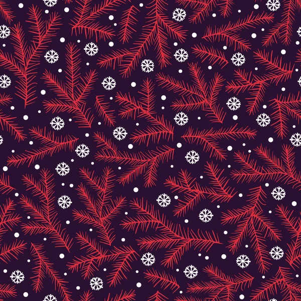 Weihnachten Winter Hintergrund Vektor Nahtlose Muster Mit Schneeflocken Und Tannenbaum — Stockvektor