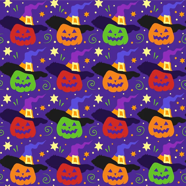 Dibujos Animados Calabazas Halloween Patrón Vector Sin Costura — Vector de stock