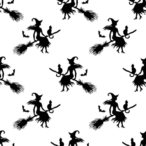 Silhuette Von Fliegenden Hexen Nahtloses Muster Vektorillustration Halloween — Stockvektor