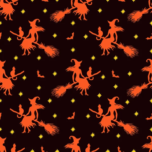 Silhuette Flying Witches Seamless Pattern Halloween Vector Illustration — Stock Vector