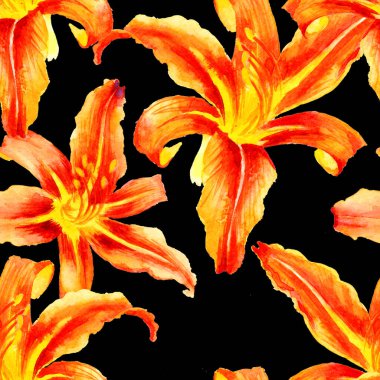 Suluboya el boyası turuncu zambak, pürüzsüz desen.