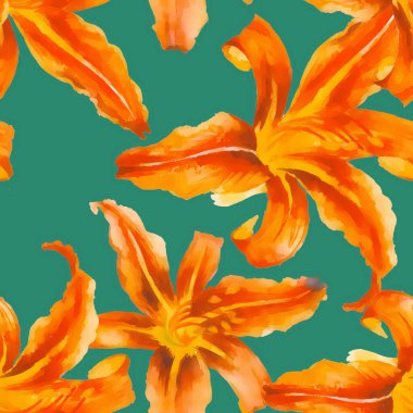 Suluboya el boyası turuncu zambak, pürüzsüz desen.