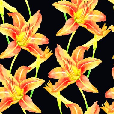 Suluboya el boyası turuncu zambak, pürüzsüz desen.