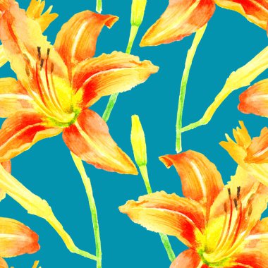 Suluboya el boyası turuncu zambak, pürüzsüz desen.