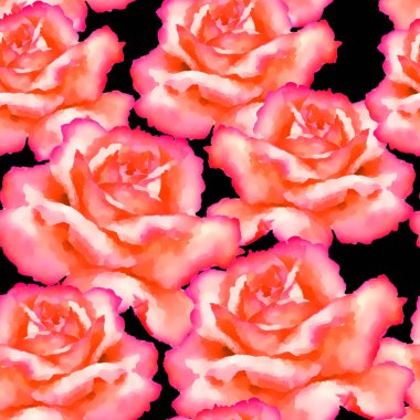 Kırmızı tam şişmiş gül el boyası, sulu boya, pürüzsüz desen.