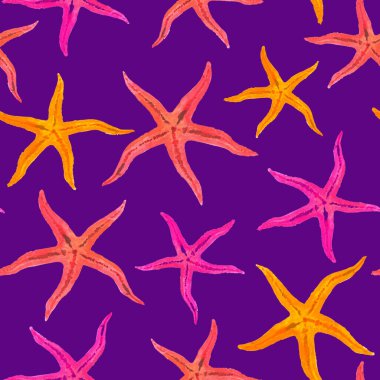 Suluboya el boyası seastar. Tekstil, duvar kâğıdı ve kumaş için kusursuz desen..