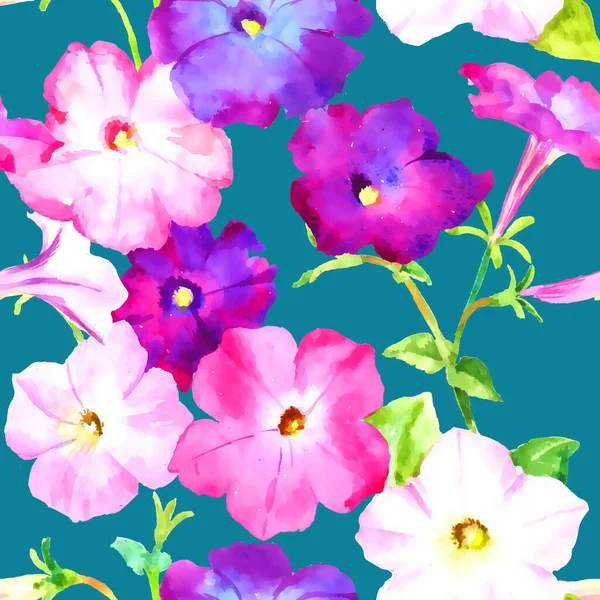 Petúnia Rózsaszín Lila Virágok Akvarell Raszter Zökkenőmentes Minta Textil Csomagolópapír — Stock Fotó