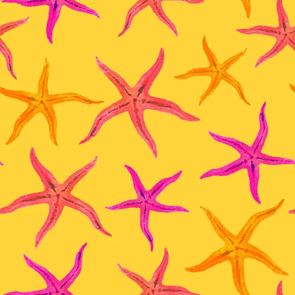 Farba Akwarelowa Akwarela Gwiazda Morska Rozgwiazdy Bezszwowe Wzór Dla Tekstyliów — Zdjęcie stockowe