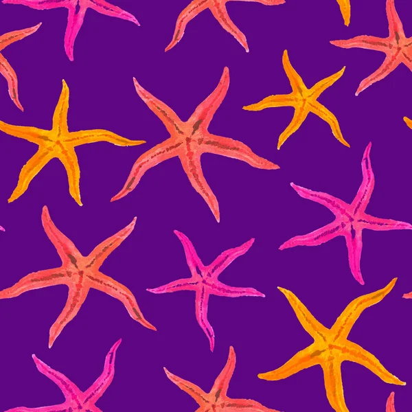 Aquarell Handfarbe Seastar Staefish Nahtloses Muster Für Textilien Tapeten Stoff — Stockfoto