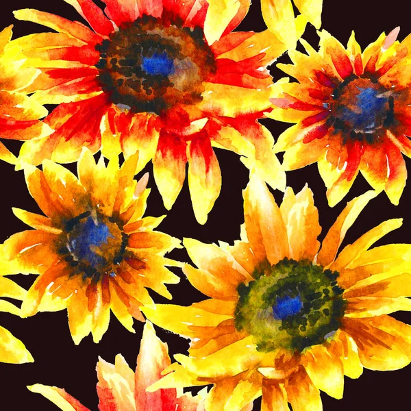 Słoneczniki Ręcznie Farba Akwarela Bezszwowy Wzór Kwiat Abstrakcyjny Wzór — Zdjęcie stockowe