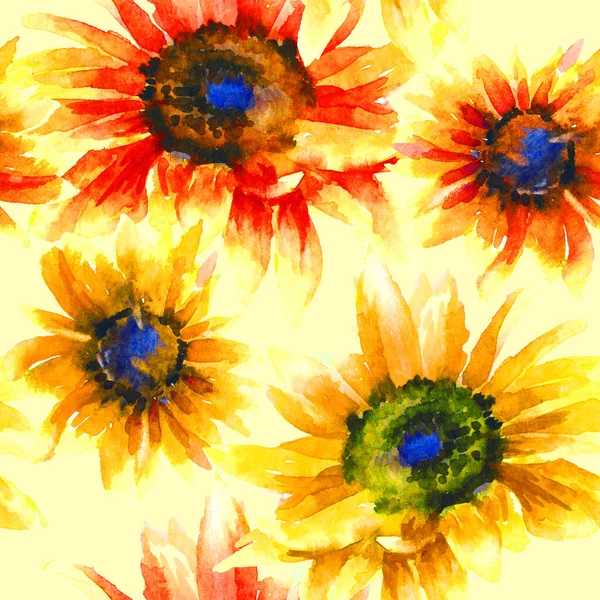 Ηλιοτρόπια Χέρι Χρώμα Ακουαρέλα Αδιάλειπτη Μοτίβο Floral Αφηρημένο Μοτίβο — Φωτογραφία Αρχείου