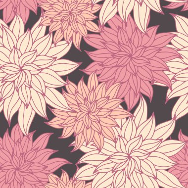 Dahlia çiçekleri, el çizimi vektörsüz tekstil, duvar kağıdı, arka plan deseni.
