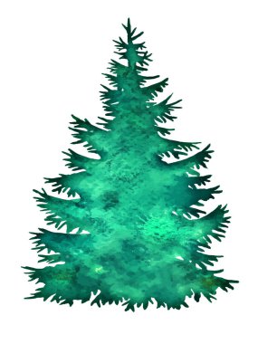 Beyaz arkaplanda izole edilmiş Noel ağacı silueti, tasarım için vektör çizimi