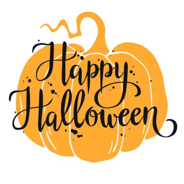 Cadılar Bayramı 'nız kutlu olsun, el yazısıyla yazılmış balkabağı arkaplanı, Cadılar Bayramı tebrik kartı, davetiye, pankart..