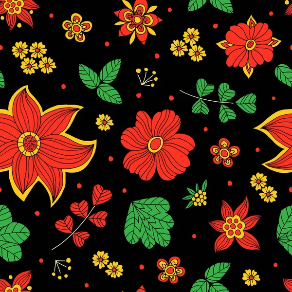 Handgezeichnete Florale Doodle Vektor Nahtlose Muster — Stockvektor