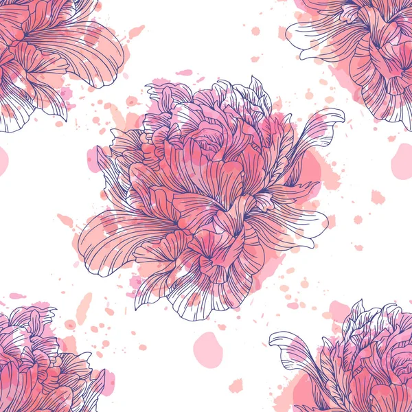 Ручна Намальована Лляна Квітка Півонії Фоні Плям Фарби Векторні Ілюстрації — стоковий вектор